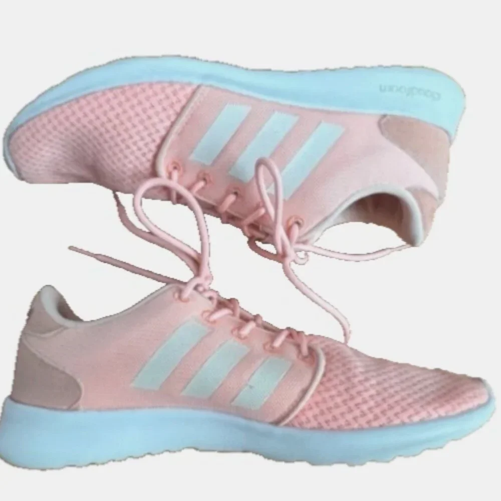 (7.5) Adidas Womens Cloudfoam Qt Racer Shoes Pink AW4005 Lace Up Low Top Mesh